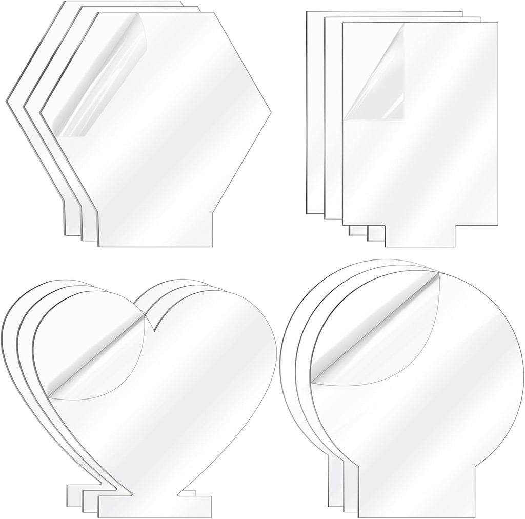 12-Pack Clear Acrylic Sheet Set with 4 Shapes (Circle, Square, Heart, Hexagon) - 4mm Thick Cast Blanks for LED Light Base, Laser Engraving, DIY Crafts, Painting & Home Decor
