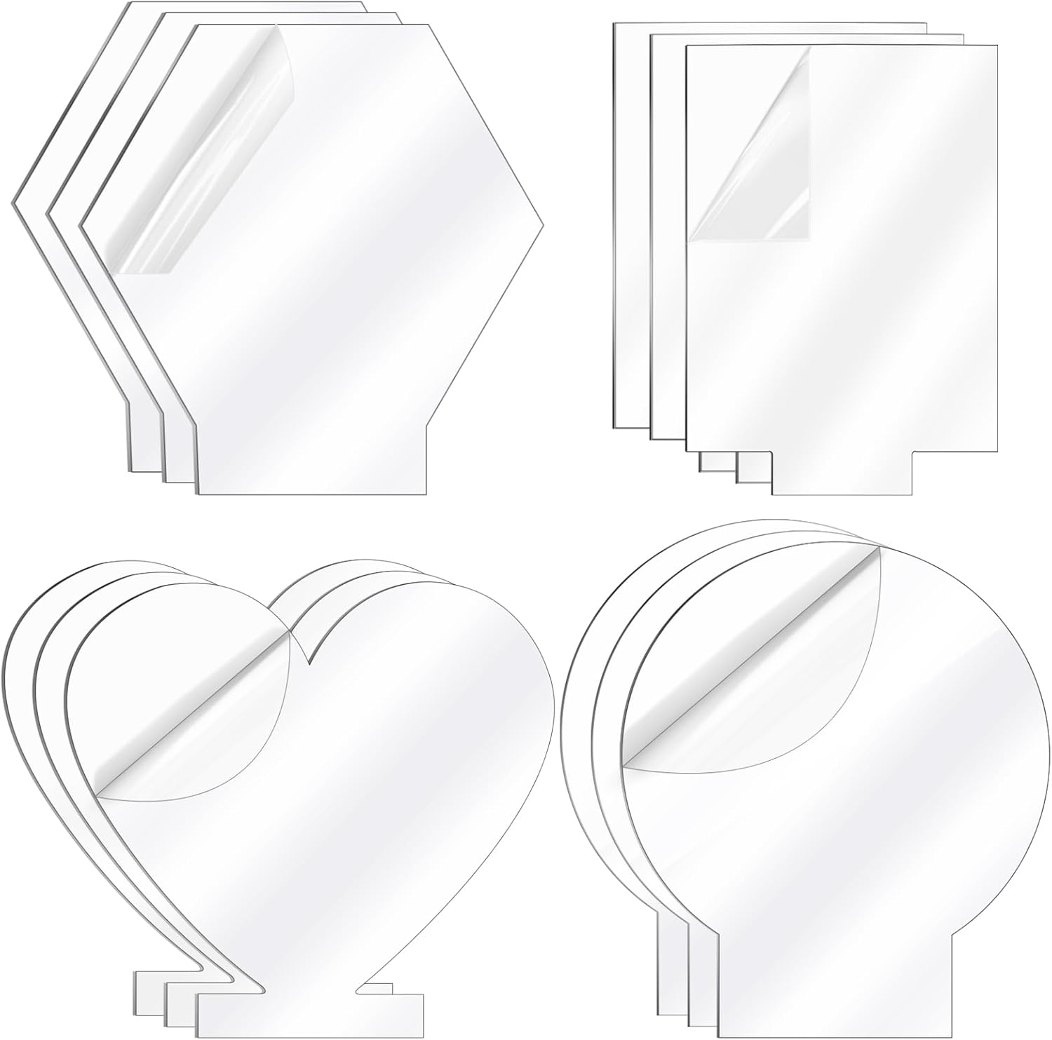 12-Pack Clear Acrylic Sheet Set with 4 Shapes (Circle, Square, Heart, Hexagon) - 4mm Thick Cast Blanks for LED Light Base, Laser Engraving, DIY Crafts, Painting & Home Decor