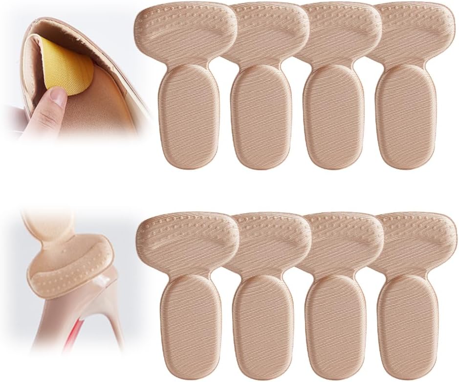 Heel Pads for Shoes, Anti-Slip Heel Liners Soft Cushion Heel Protector Pads for Women Men Shoes, Heel Grippers Heel Protector Sticker for Loose Shoes (8, Beige)