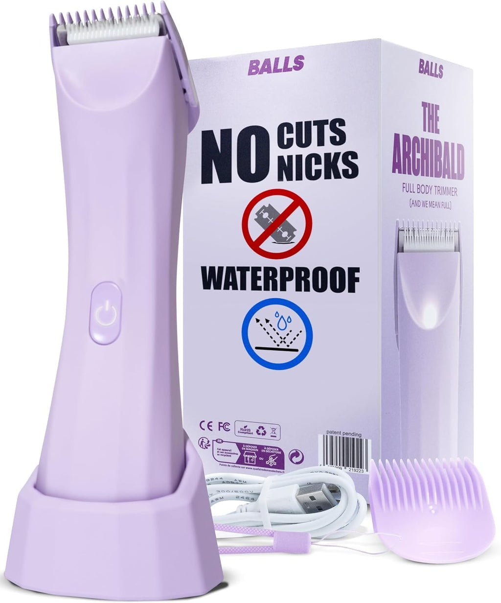 BALLS V3 The Archibald - Body and Bikini Trimmer Women - Wet/Dry, No Cuts, 100% Waterproof, Cordless - Pubic Hair Trimmer for Women and Men with Replaceable Blades