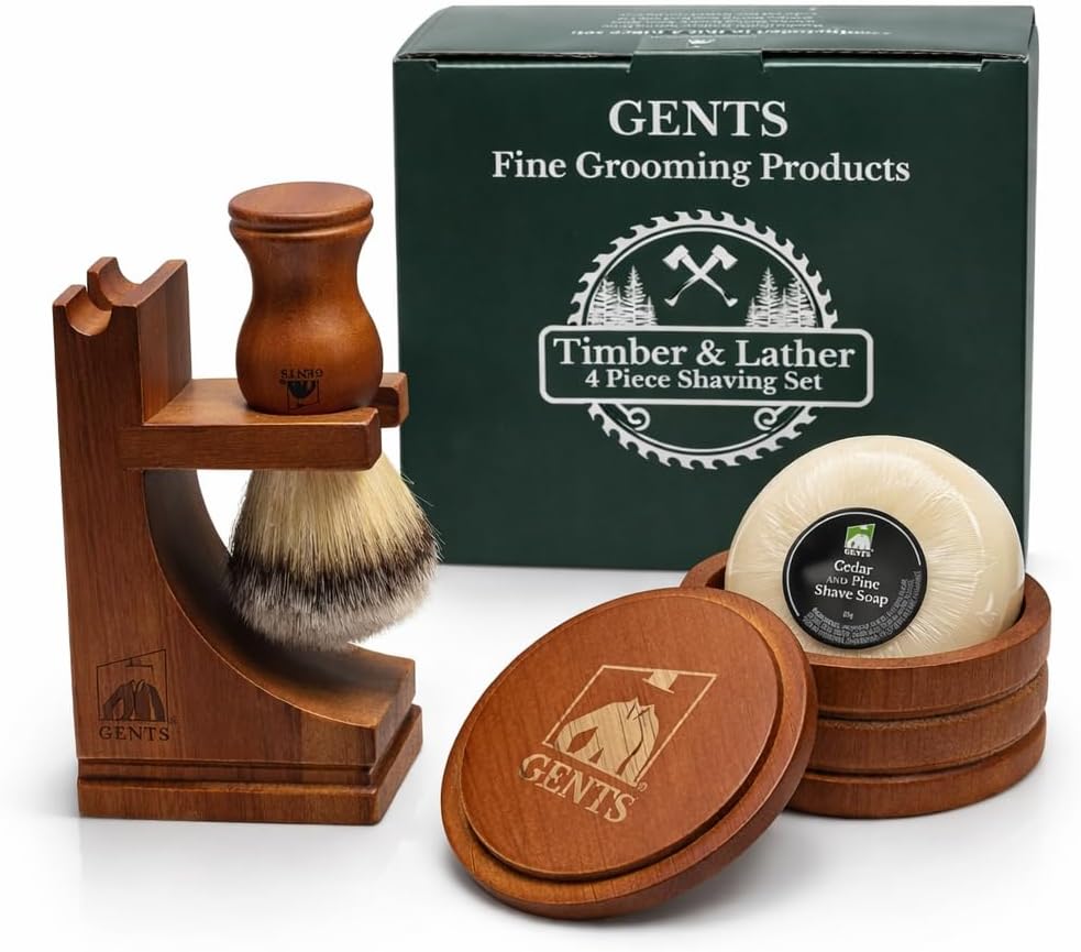 G.B.S GENTS Men's Classic Wooden Shaving Set Shaving Brush with Wooden Stand And 3.5 Inches Diameter Shaving Soap Bowl