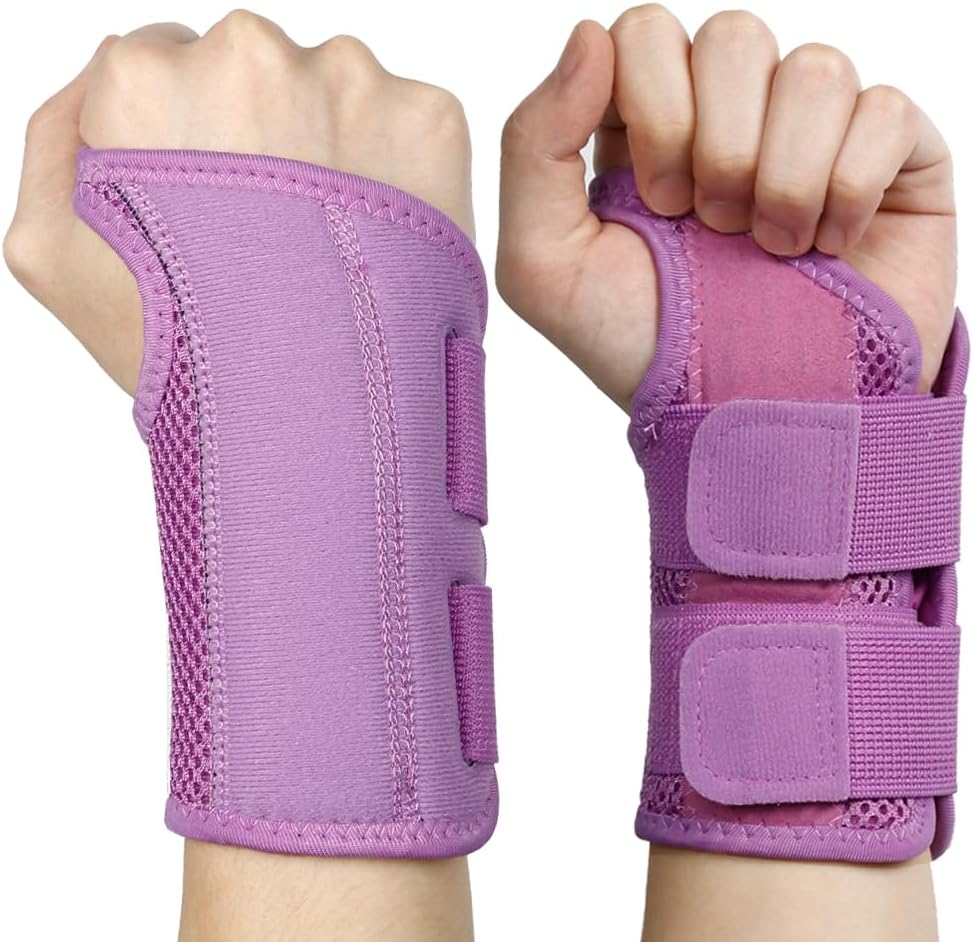 NuCamper Wrist Brace Carpal Tunnel Right Left Hand for Men Women, Night Wrist Sleep Supports Splints Arm Stabilizer with Compression Sleeve Adjustable Straps,for Tendonitis Arthritis Pain Relief (Right Hand-Purple, Small/Medium (Pack of 1))