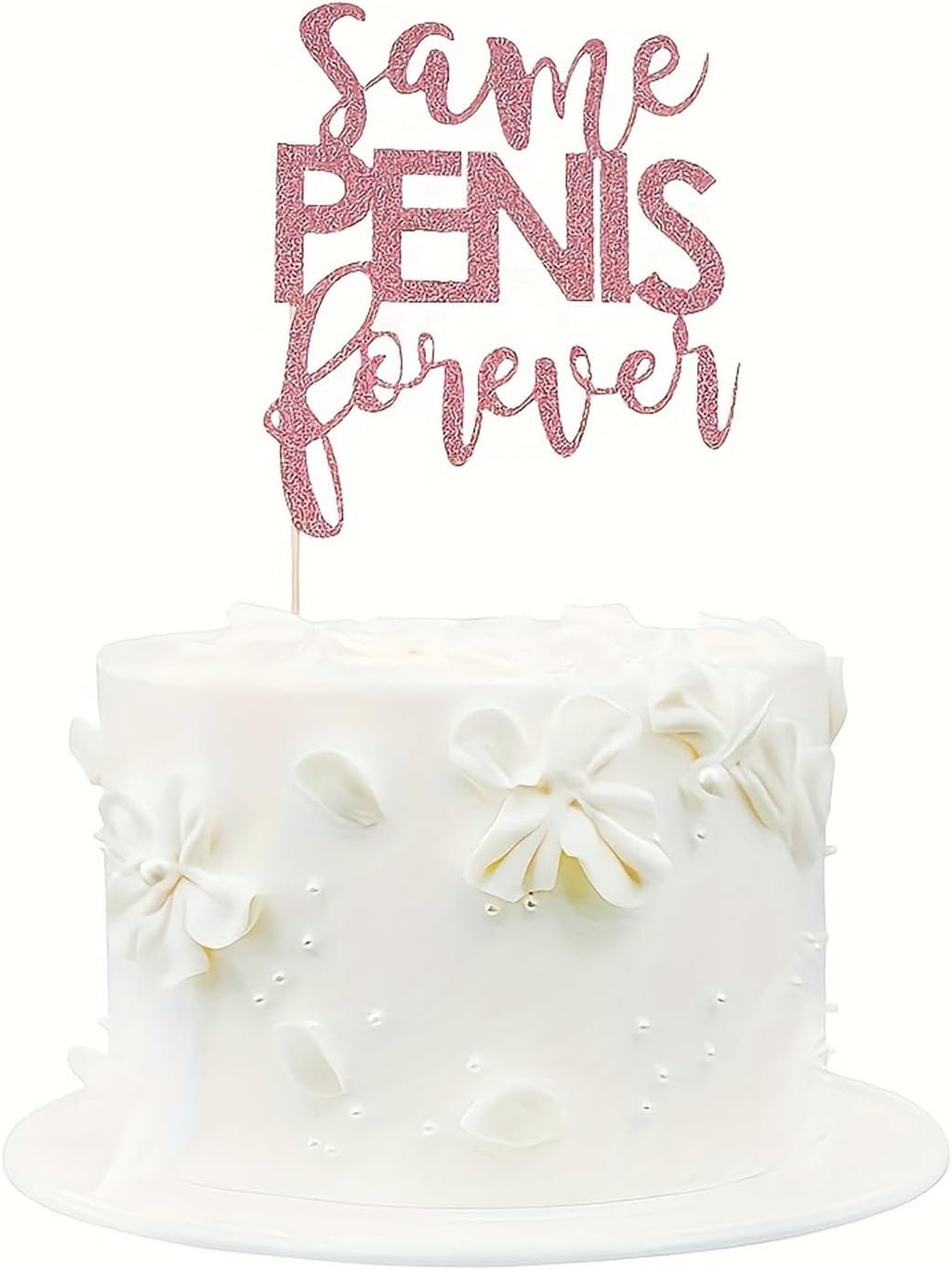 Bachelorette Party Cake Topper - Glitter Rose Gold Same Pnis Forever Bachelor Party Cake Decorations, Funny Theme Bridal Shower Cake Pick Party Supplies