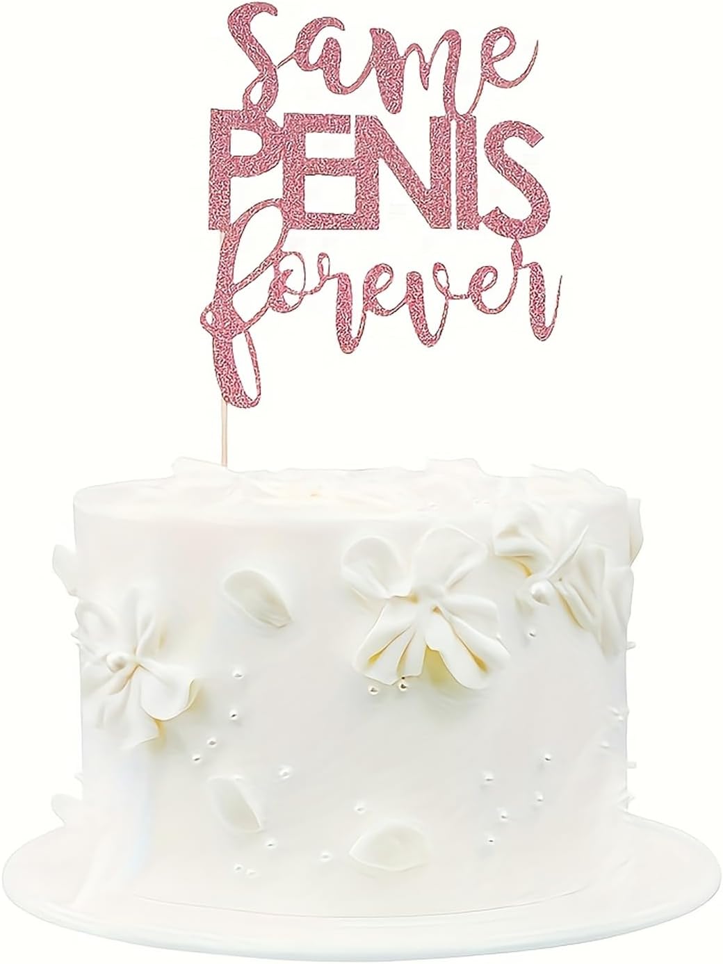 Bachelorette Party Cake Topper - Glitter Rose Gold Same Pnis Forever Bachelor Party Cake Decorations, Funny Theme Bridal Shower Cake Pick Party Supplies