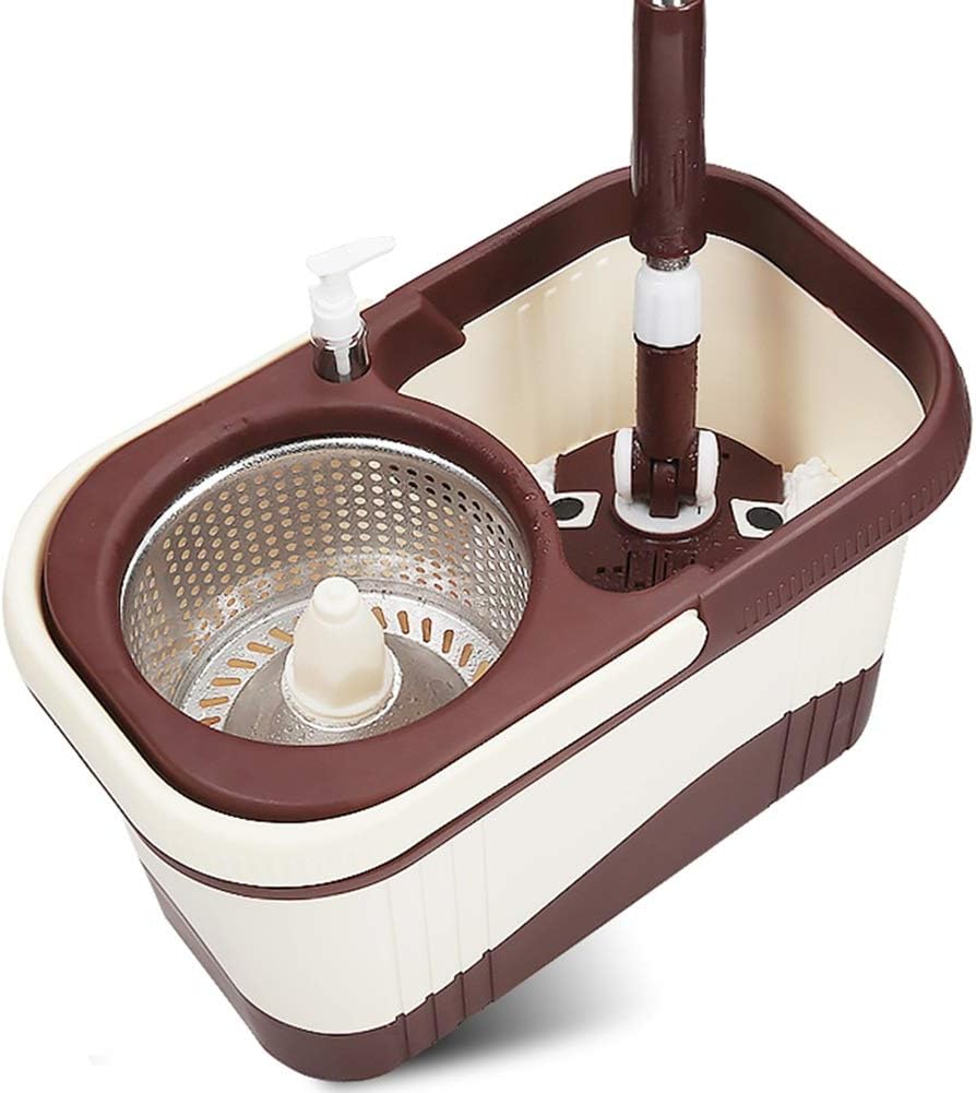Rotating mop Double Drive Hand Pressure Automatic Drying Mop Bucket, 4 mop Heads Metal Basket