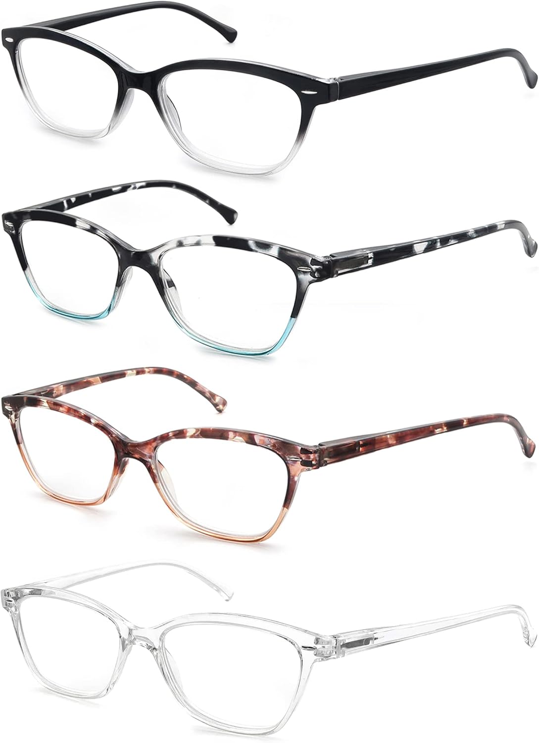 Reading Glasses Women Ladies Readers +0.50 Stylish Women's Magnifying Cheaters Glasses 4 Pack Lightweight Comfortable Fit