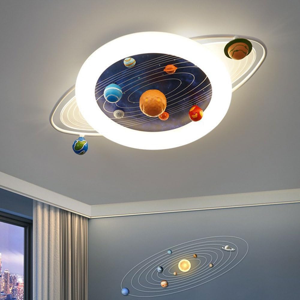 LED Ceiling Lamp Modern Dimmable Creative (with Remote Control Device) 24.8-inch Universe Planet Acrylic Lampshade Suitable for Children's Room Nursery Kindergarten Girls/Boys Room