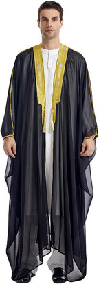 zhxinashu Thobe for Men Long Sleeve Kaftan Loose Robe Muslim Men costume