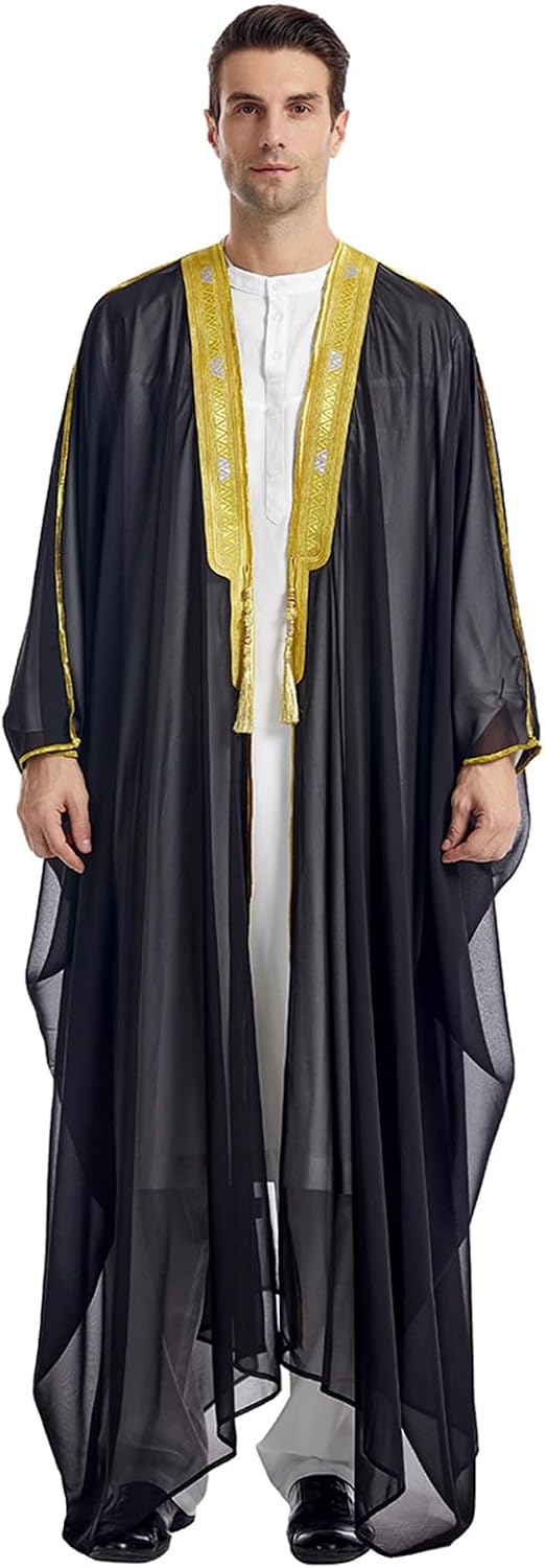 zhxinashu Thobe for Men Long Sleeve Kaftan Loose Robe Muslim Men costume