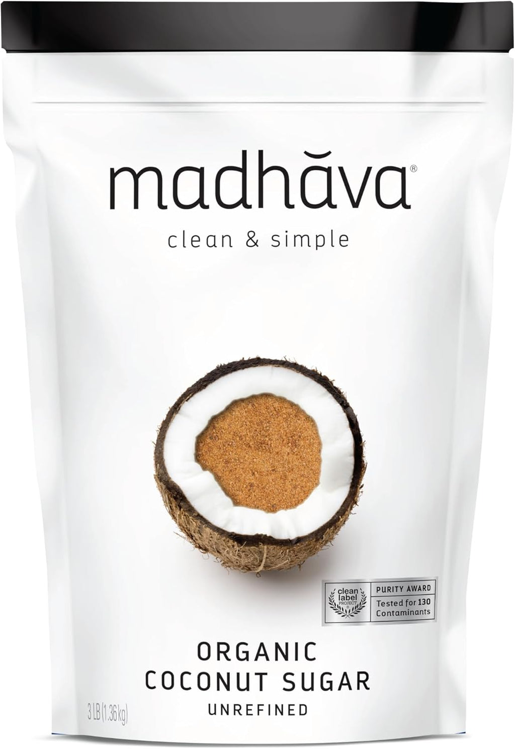 MADHAVA Organic Coconut Sugar 3 Lb. Bag (Pack of 1), Natural Sweetener, Sugar Alternative, Unrefined, Sugar for Coffee, Tea & Recipes, Vegan, Organic, Non GMO