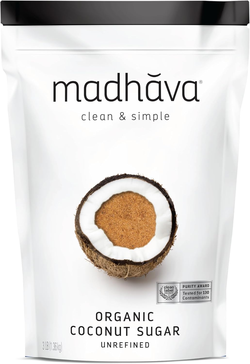 MADHAVA Organic Coconut Sugar 3 Lb. Bag (Pack of 1), Natural Sweetener, Sugar Alternative, Unrefined, Sugar for Coffee, Tea & Recipes, Vegan, Organic, Non GMO