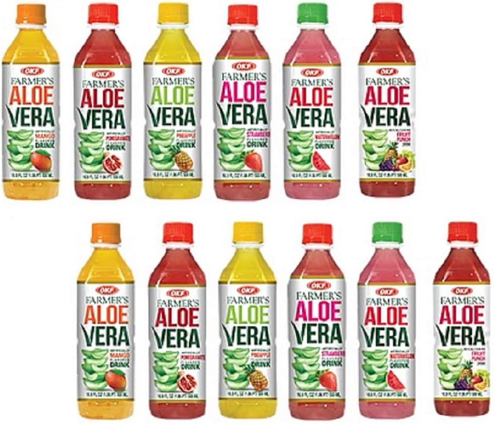 OKF Aloe Vera Drink in 16.9 Ounce Bottles (6 Flavor Variety Pack with Fruit Punch, 12 Pack)