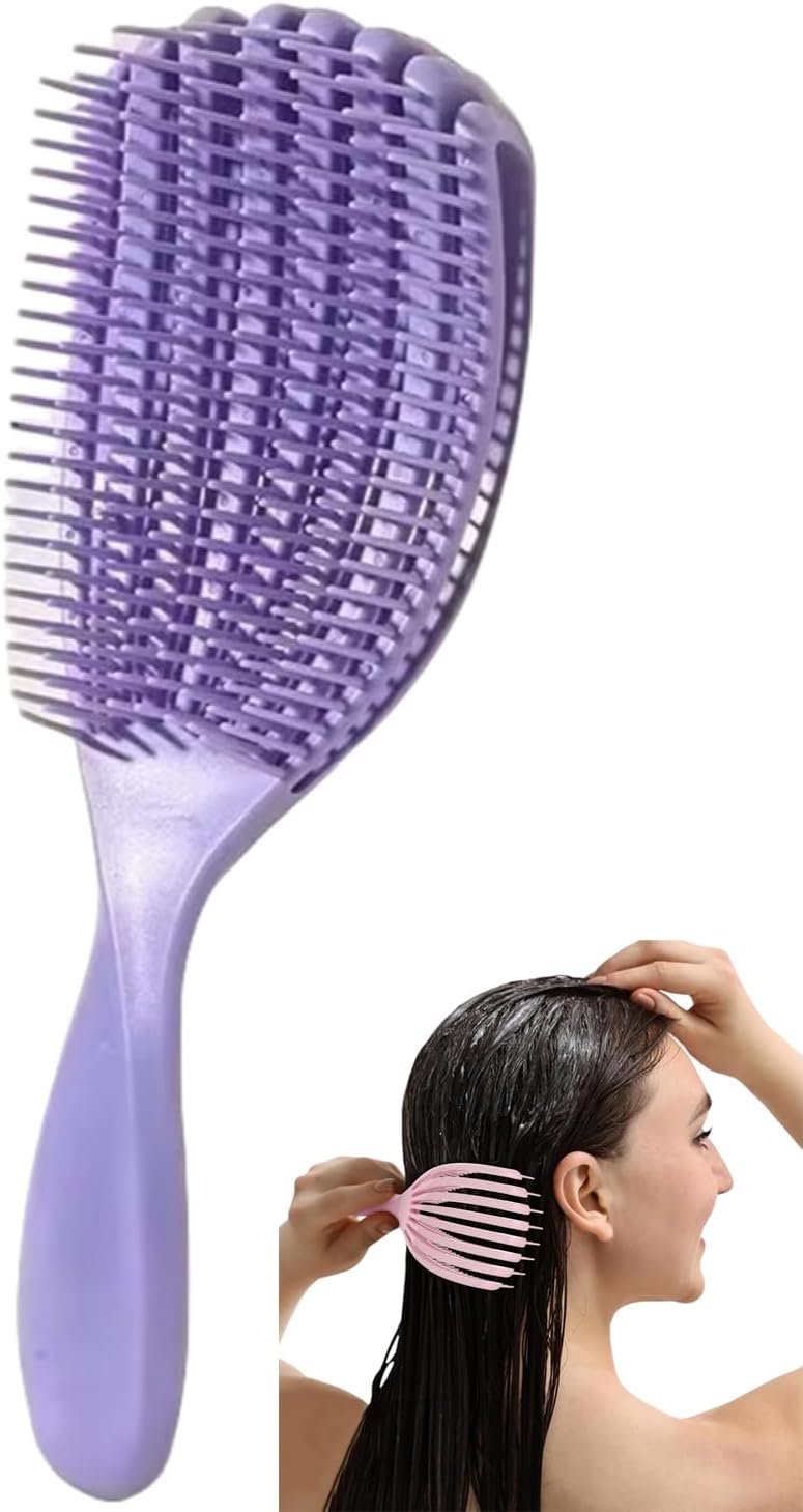 Professional Curved Vent Brush, Wet and Dry Use Curling Comb, Detangling and Massaging Hair Brush (Purple)