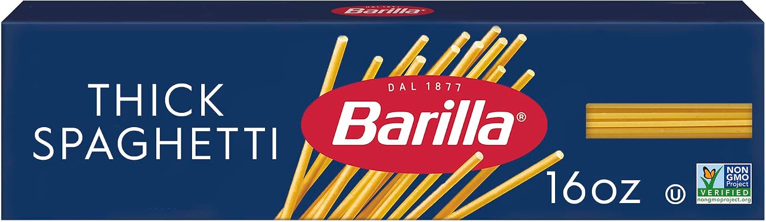 Barilla Thick Spaghetti Pasta, 16 oz. Box - Non-GMO, Made with Durum Wheat Semolina - Kosher Certified
