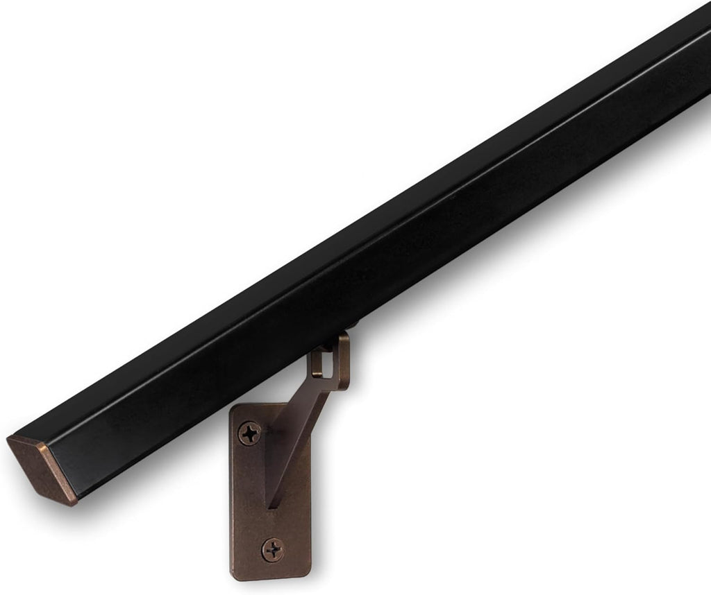 Modern Architectural Aluminum Stair Handrail for Indoor and Outdoor Stairs, Wall Mount Staircase Railing Kit with Stainless Steel Brackets and Screws, Powder Coated (Bronze/Satin Black, 8 Feet)