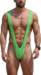 Men Mankini Swimsuit V Sling Bathing Suit Sexy Lingerie Men's Borat Style Stretch Sexy Underwear Strap Thongs Green
