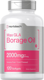 Horbäach Borage Oil Capsules 2000 mg | 120 Softgels | 320mg of GLA | Cold Pressed Seed Oil Supplement