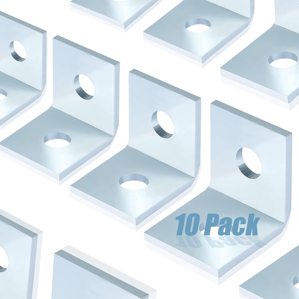 2 Hole L Shaped 90 Degree Angle Connector Bracket, Thickness 4.8 mm, Fit for 1/2" Bolt in 1-5/8" Strut Channel, Steel Galvanized, 10 Pack