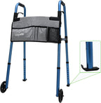 Loyoda Folding Walkers for Seniors, Medical Walker 5'' Front Wheel Lightweight Walker with Storage Bag and Skis Glides Height Adjustable Aluminum Compact Standard Walker （Blue）