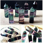 2Pcs Natural Rainbow Fluorite Quartz Crystal Hexagonal Wand Healing Crystal Stone Purple Green Gem for Feng Shui Decor Home Office Decor
