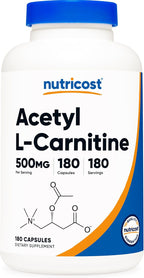 Nutricost Acetyl L-Carnitine (ALCAR) 500mg, 180 Capsules, 180 Servings - Non-GMO and Gluten Free, 1 Capsule per Serving
