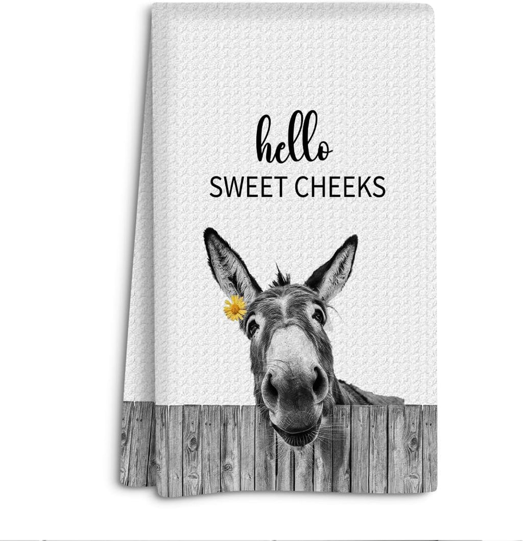 Funny Donkey Hand Towels Donkey Waffle Decorative Kitchen Towels, Farmhouse Hand Tea Towel for Bathroom
