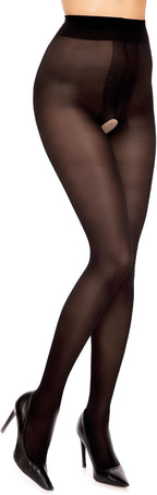 GLAMORY Plus Size Crotchless Tights Ouvert 40, Semi-Sheer, Comfortable Fit, Durable Nylon, Classic Black Hosiery