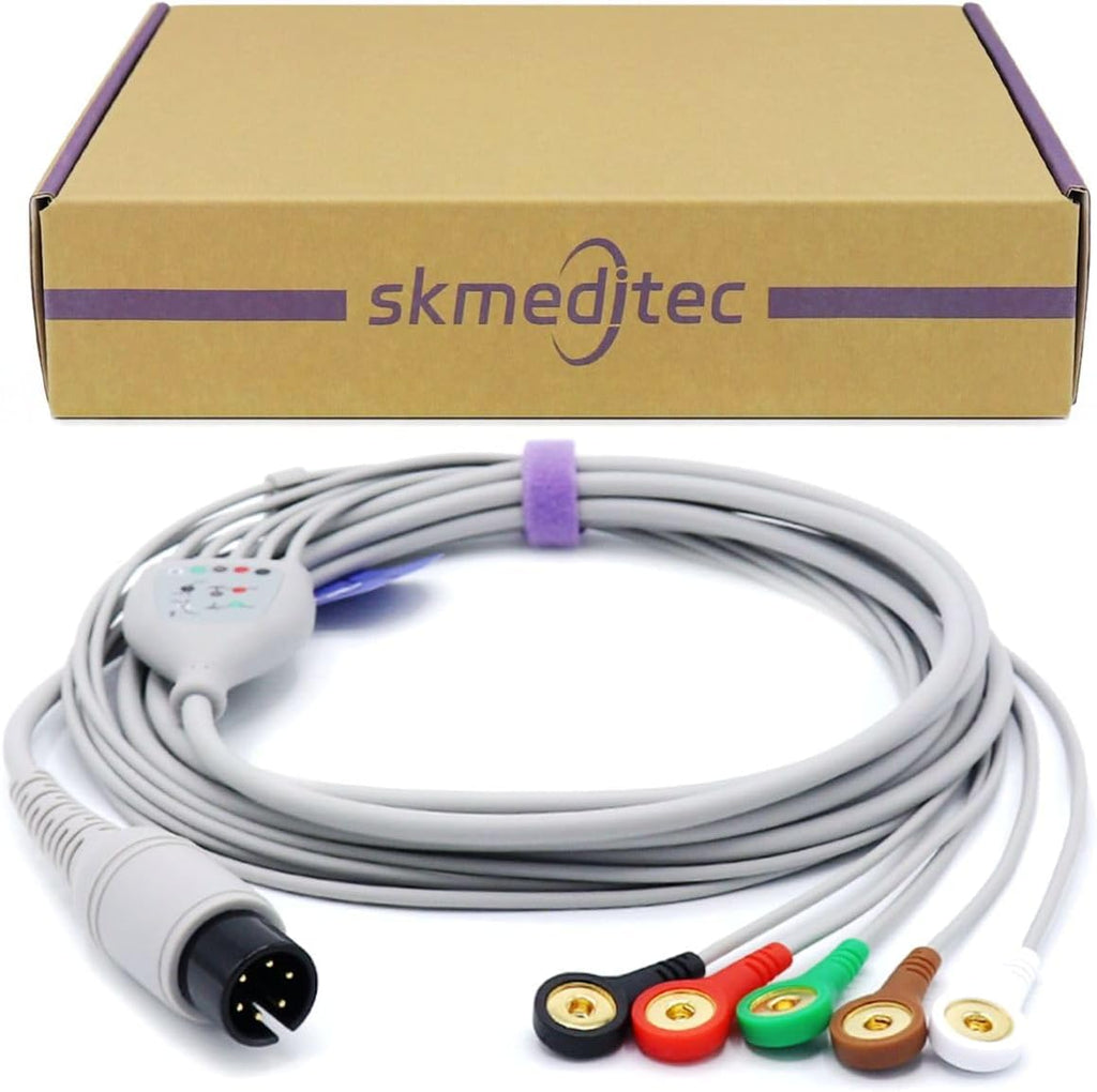 11FT 5 Lead Snap AHA Cable with 6 Pins Connector Compatible with AAMI and Most Monitors