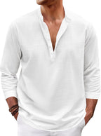 Mens Linen Henley Shirts Long Sleeve Casual Henleys Shirt