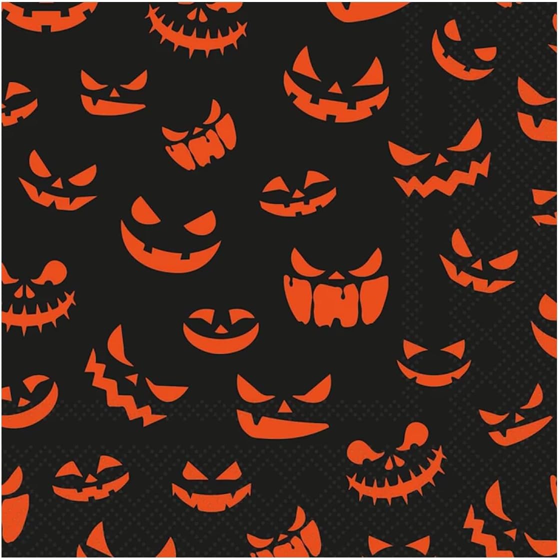IHR Ideal Home Range Cocktail Napkins Disposable 3-Ply Paper Party Napkin Pack, 5" x 5", Pumpkin Smiles, 20-Count