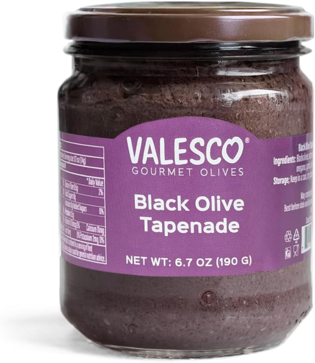 VALESCO Black Olive Tapenade - Rich Gourmet Spread for Dips, Appetizers, and Mediterranean Recipes (6.7 fl oz)