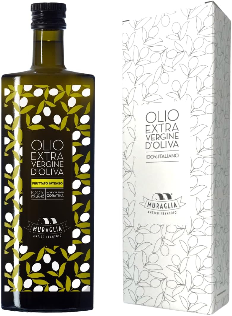 Antico Frantoio Muraglia Intense Fruity Extra Virgin Olive Oil | Premium Polyphenol Rich EVOO | Early Harvest First Cold Pressed | Imported from Apulia Italy | 16.9 fl oz (500ml) Bottle with Gift Box