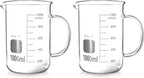 QWORK Beaker with Handle, 1000ml/33.81oz, Measuring Cup, Borosilicate Glass, Beaker Mug with Pouring Spout, 2 Pack