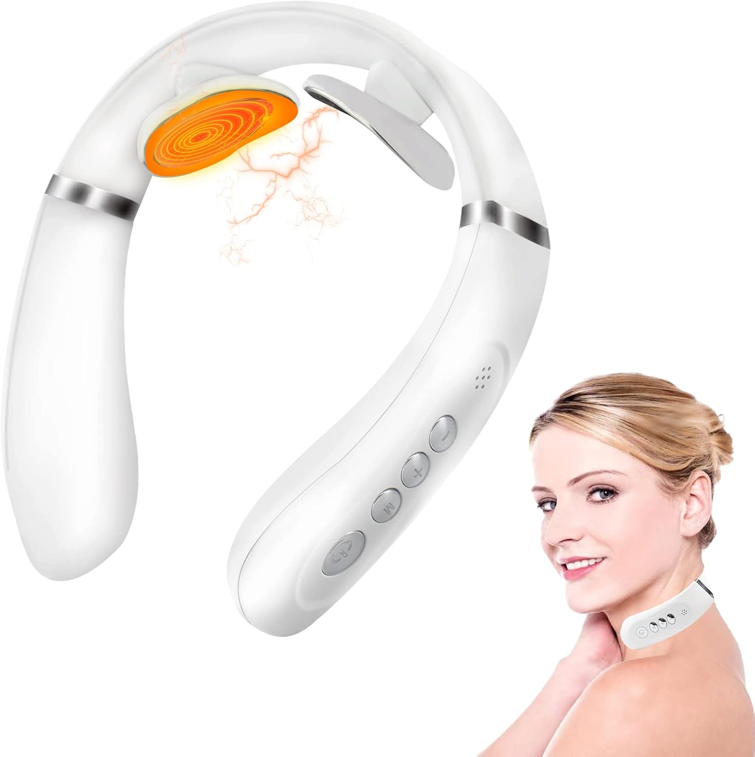 Intelligent Portable Neck Massager with Heat for Pain Relief, Cordless Pulse Neck Massager with Voice Broadcast & 6 Modes 16 Levels Intensity Massage for Office Home Outdoor Use