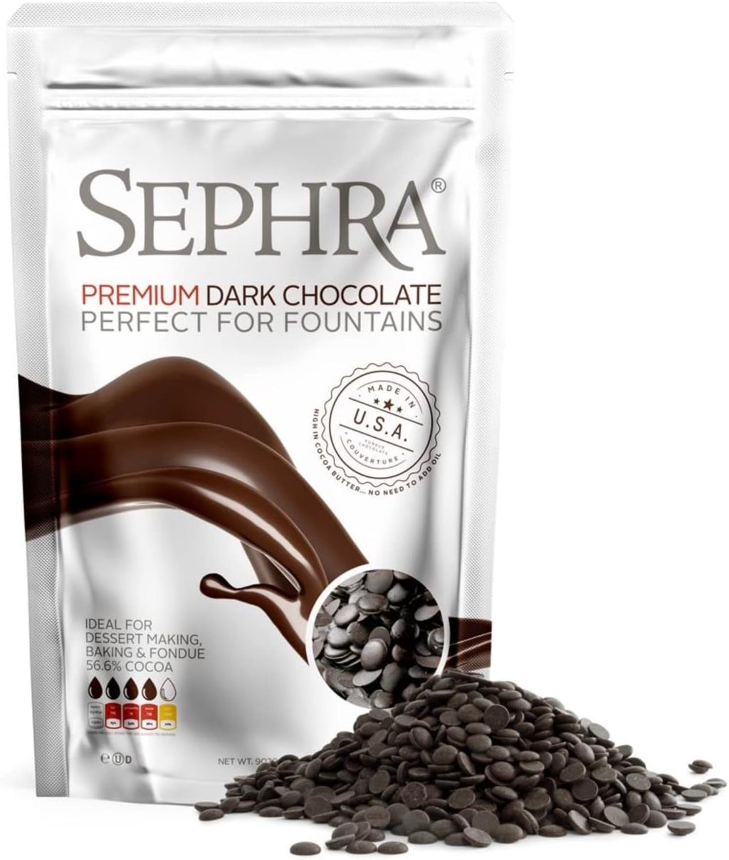 Sephra Premium DARK Couverture Chocolate 2lb Bag. Premium Quality Fountain Ready Chocolate Made In The USA, 56.6% Cocoa, OK Kosher, HALAL, Gluten Free, Trans Fat Free & Vegetarian Friendly.
