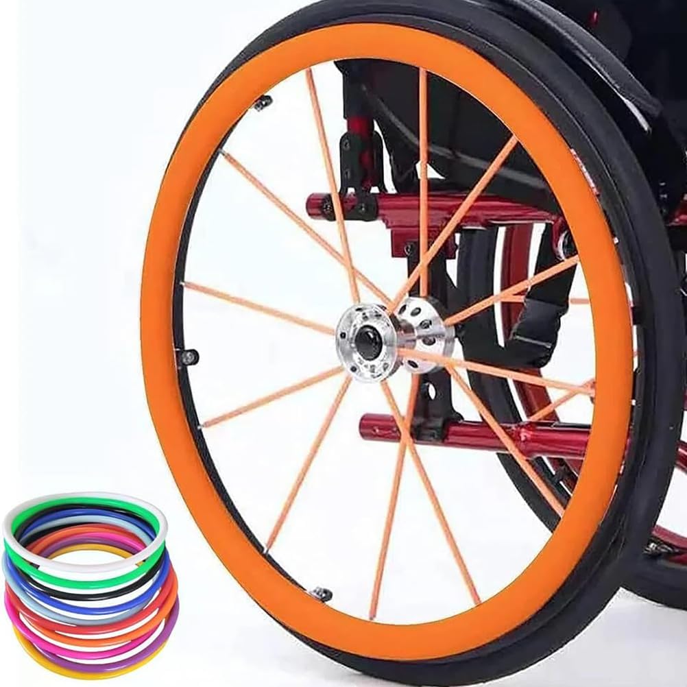 20/22/24Inch Wheelchair Push Rim Covers 1 Pair Silicone Wheelchair Hand Push Cover Non-Slip Hand Push Cover Improve Grip and Traction, Easy to Take of and Clean,Orange,24in
