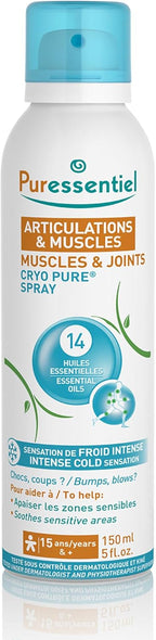 Puressentiel Muscles and Joints Cryo Pure Spray - Natural Menthol and Essential Oils Soothe Muscle Stiffness - Long Lasting Cooling Sensation - 5 oz