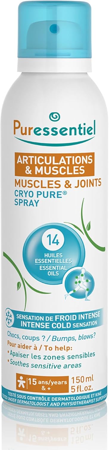 Puressentiel Muscles and Joints Cryo Pure Spray - Natural Menthol and Essential Oils Soothe Muscle Stiffness - Long Lasting Cooling Sensation - 5 oz