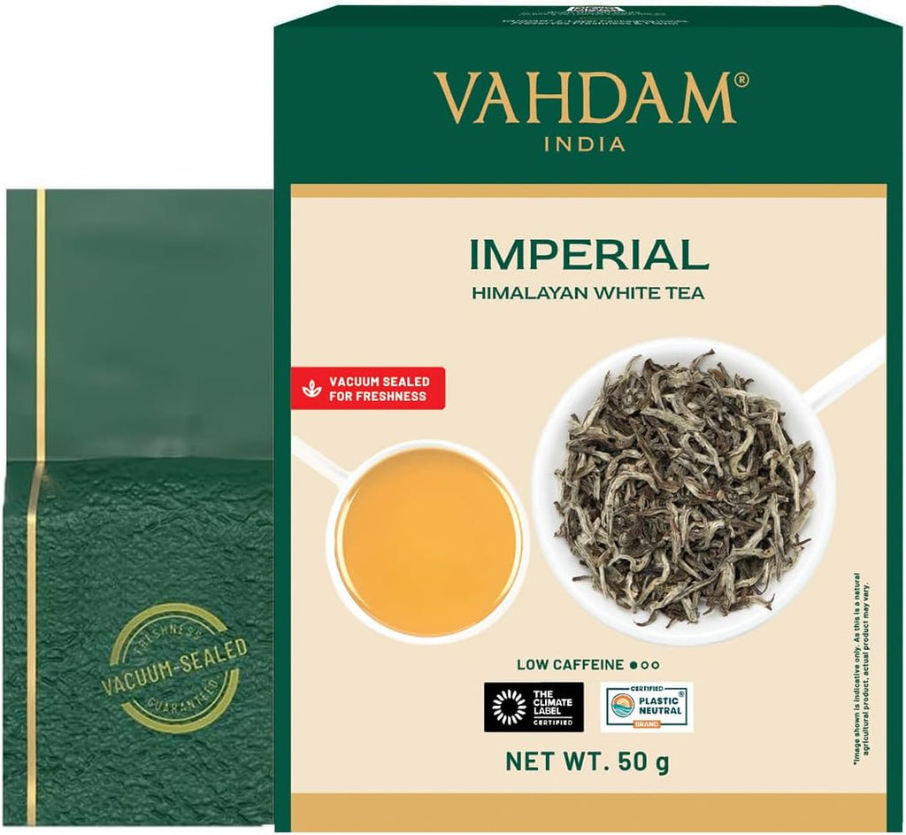 VAHDAM, Imperial White Tea Leaves From Himalayas (25 Cups/1.76oz) High Elevation Grown, White Tea Loose Leaf Tea | Pure Unblended Loose Leaf Tea | Vacuum Sealed