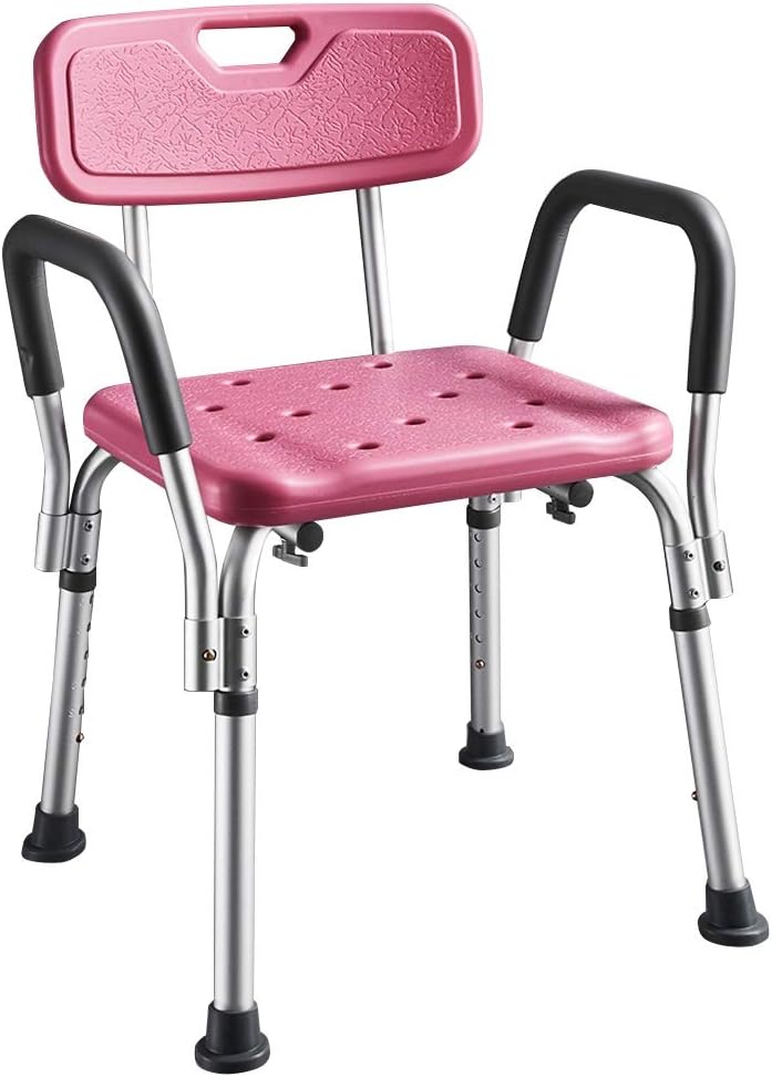 Economy Shower Chairs for The Elderly or Disabled with Arms and Back - Adjustable Shower Bench, Bariatric Rated Bath Seat for Larger Users, Pink