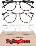 IBOANN Chic & Comfy Blue Light Glasses for Women - 3-Pack Round Frames, Screen-Ready Style with UV Protection Coating