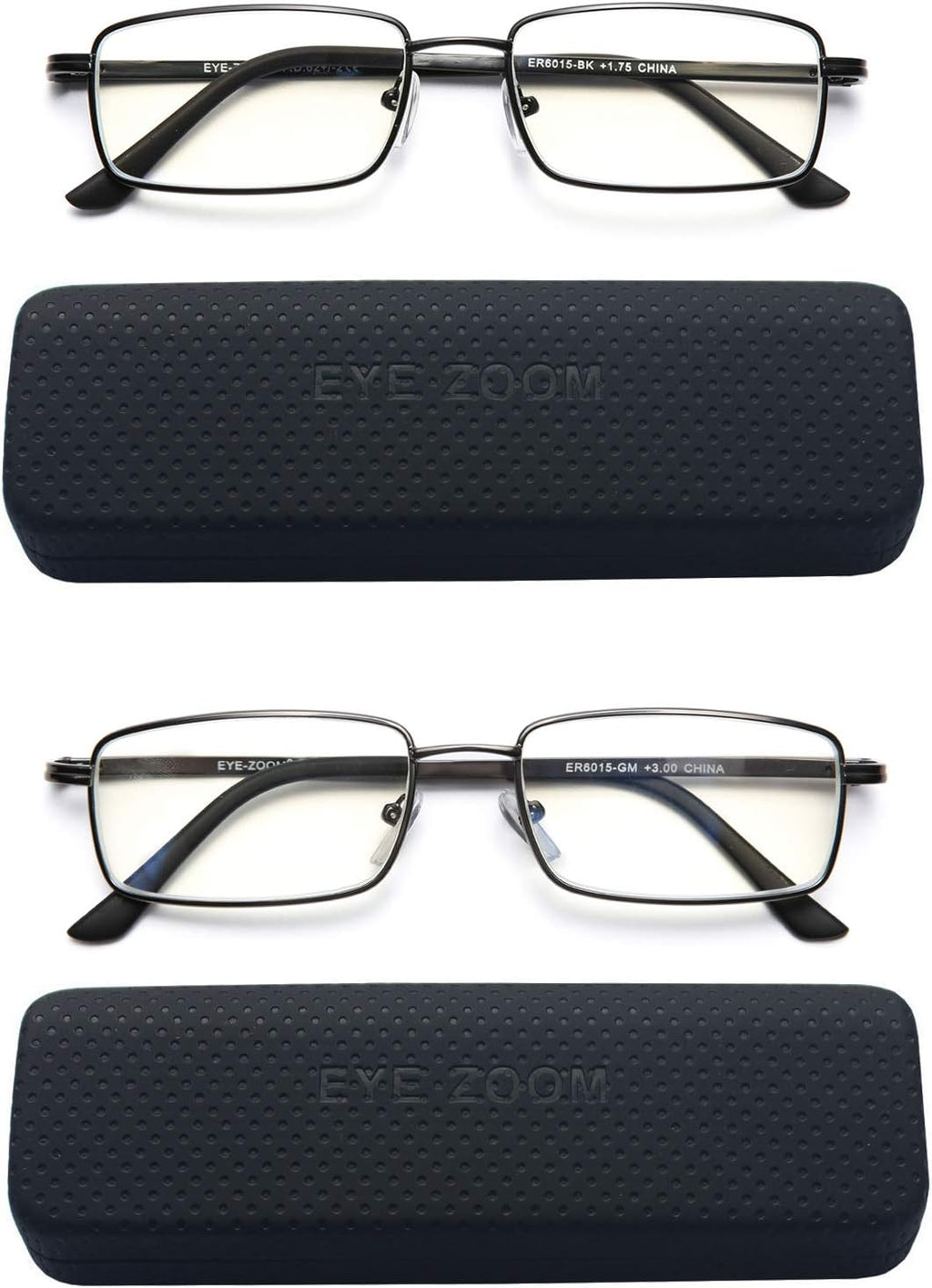 Reading Glasses Blue Light Blocking 2 Pack Rectangular Metal Anti Blue Ray and UV Readers for Men and Women