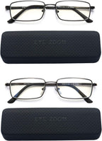 Reading Glasses Blue Light Blocking 2 Pack Rectangular Metal Anti Blue Ray and UV Readers for Men and Women
