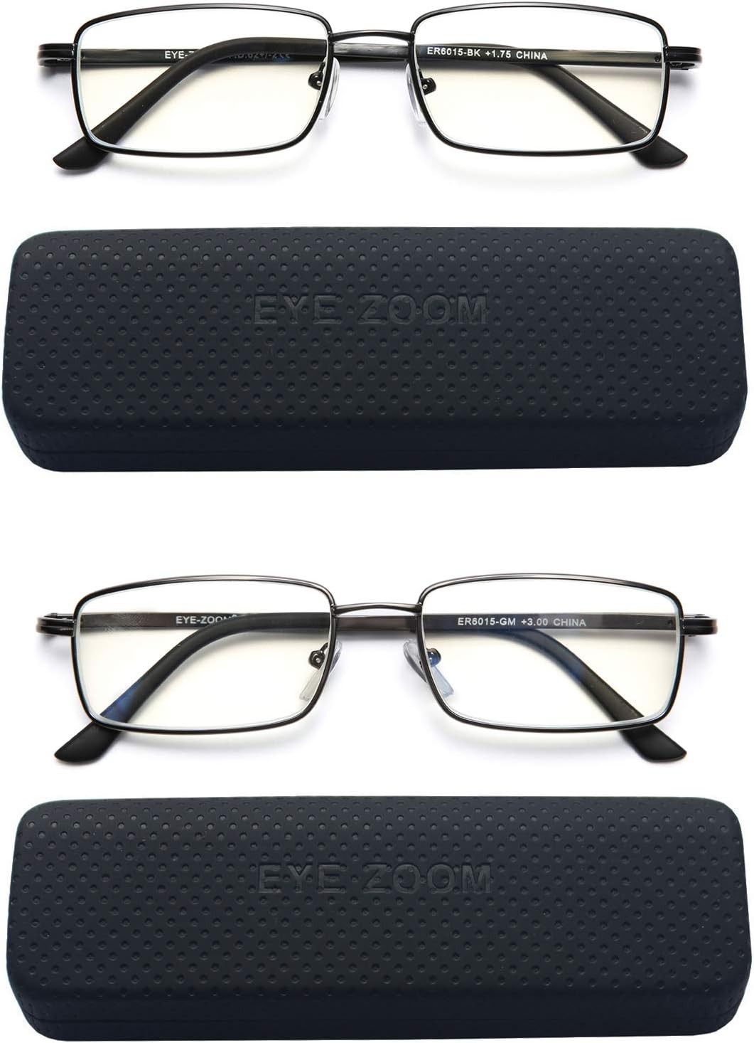 Reading Glasses Blue Light Blocking 2 Pack Rectangular Metal Anti Blue Ray and UV Readers for Men and Women