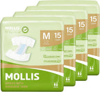 MOLLIS Adult Diapers for Women and Men, Unisex Disposable Incontinence Briefs with Tabs, Odor Control, Medium, 60 Count (4 Packs of 15)