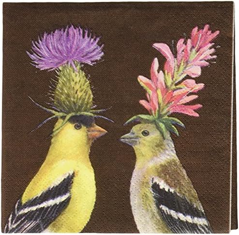 Paperproducts Design Vicki Sawyer Cocktail Napkins - Decorative Paper Beverage Napkins for Dinner, Birthdays, Parties, Gifts, Celebrations - 5" x 5" Pack of 20 - Goldfinch Couple Design