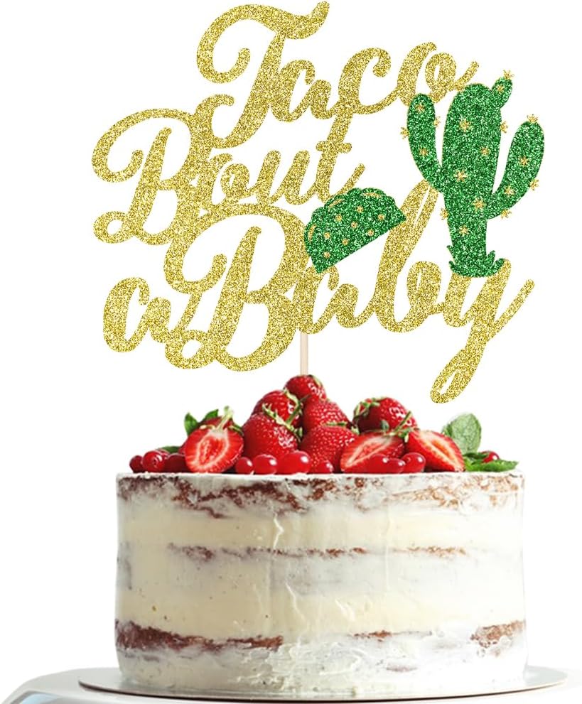 Gold Glitter Taco Bout A Baby Cake Topper,Mexican Fiesta Theme Baby Shower Party Decoration Supplies, Cactus Cake Topper for Mexican Fiesta Baby Shower Supplies, Taco Birthday Party Decor
