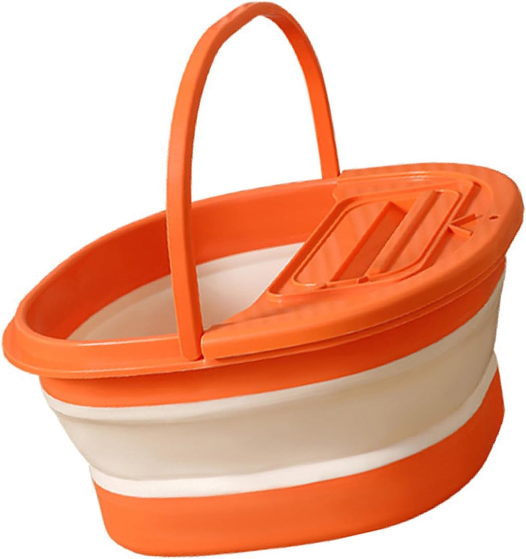 Foot Bath Tub Foldable Thickened with Massage Point for Home Dormitory Plastic 15.55x13.39x7.48in (Orange White)