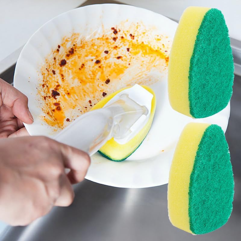2Pcs Long Handle Automatic Liquid Filling Cleaning Brush Refillable Household Kitchen Dishwashing Brush Sponge Replacement Head,6 * 9cm (Sponge Head)