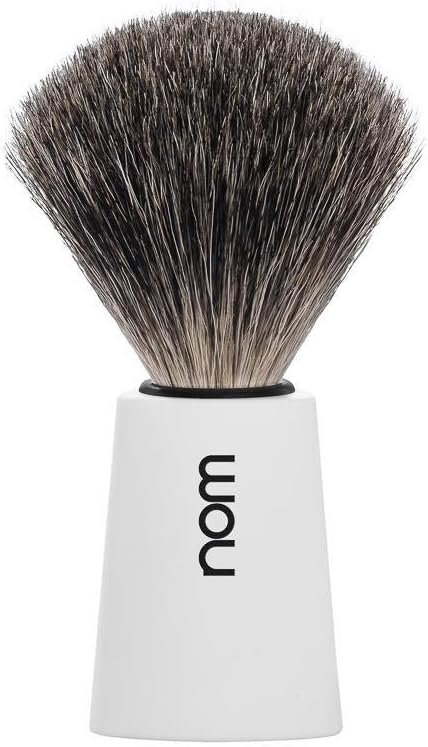 NOM Carl Shaving Brush | Pure Badger Shave Brush for Shaving soaps and creams | Exfoliating Shaving Brush | White handle